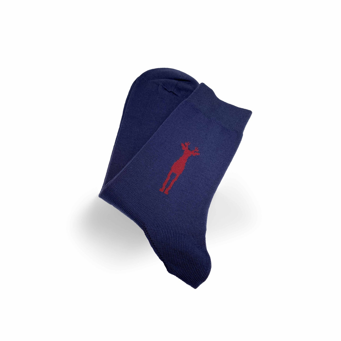 
                  
                    Freisteller von Bockfieber Socken in blau mit rotem Bock. Socken sind zusammen geklappt. 
                  
                
